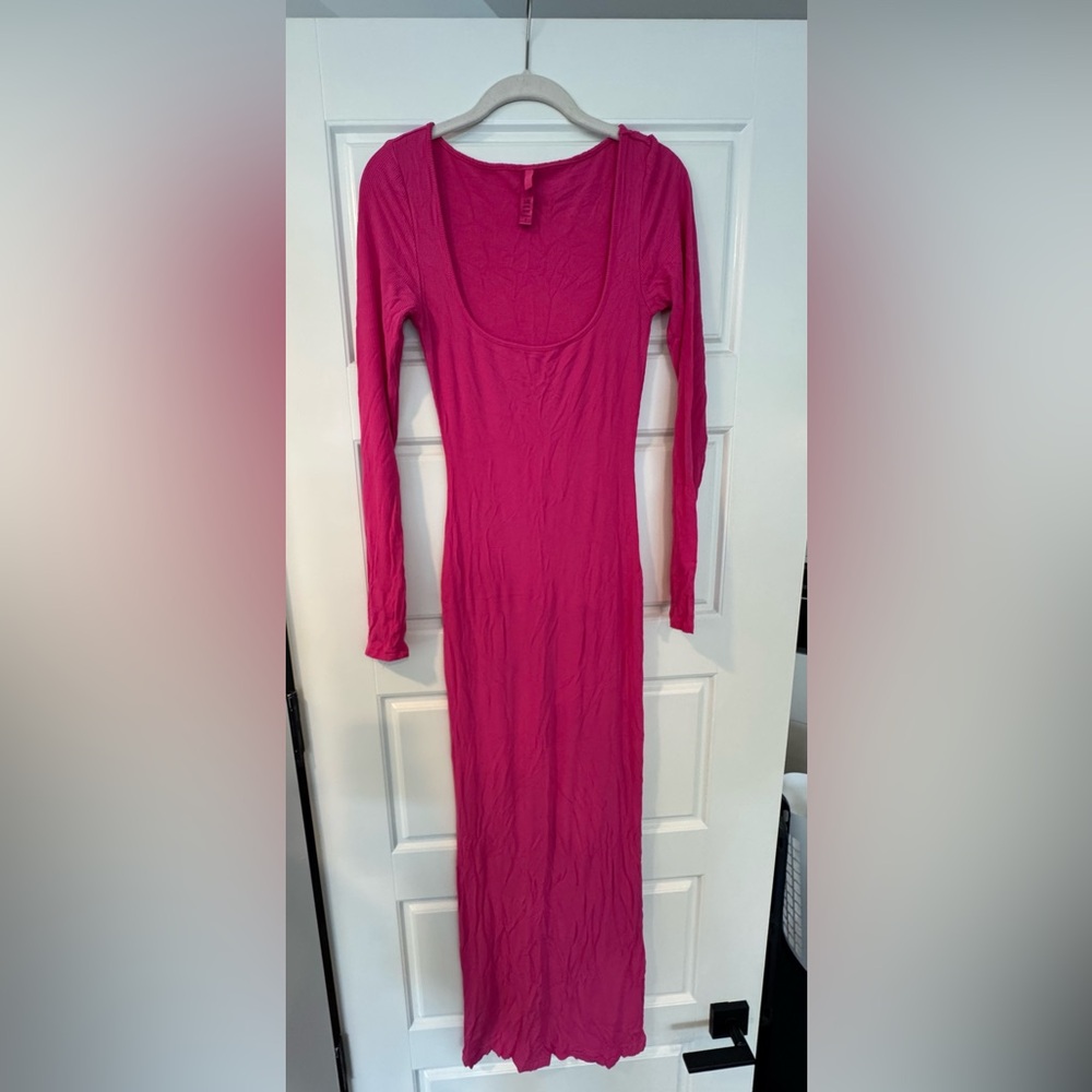 SKIMS Vibrant Pink Long Sleeve Dress